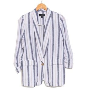 Laundry by Shelli Segal Striped Scrunched Sleeve Lightweight Linen Blazer Jacket